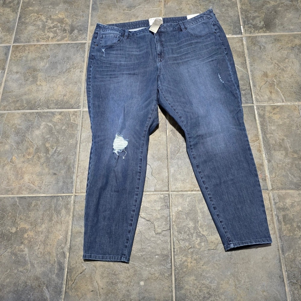 Lane Bryant Skinny Jeans Women 24 Blue High Rise Ultimate Stretch Distressed